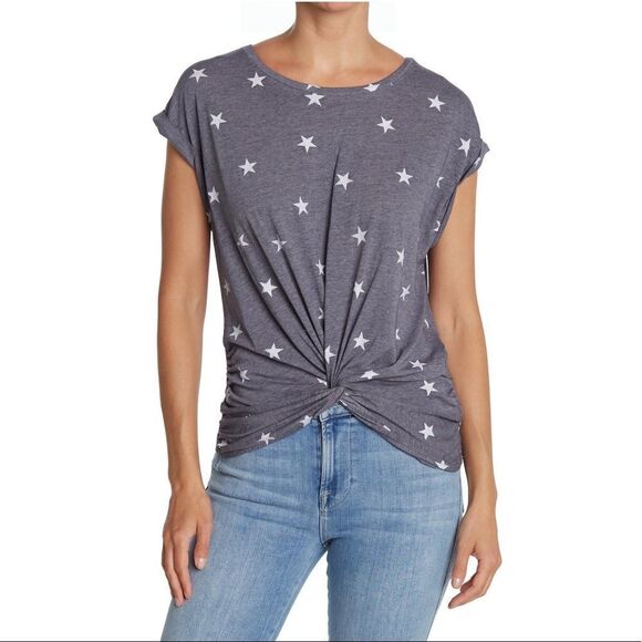 Lucky Brand Short Sleeve Star Print Twist Front T-Shirt In Navy Multi Size Small - Picture 1 of 8